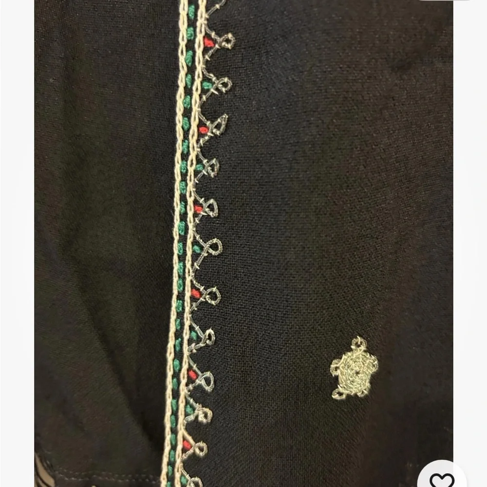 Vintage 1970s Black Embroidered Fringe Shawl Draped Wrap - Picture 4 of 7